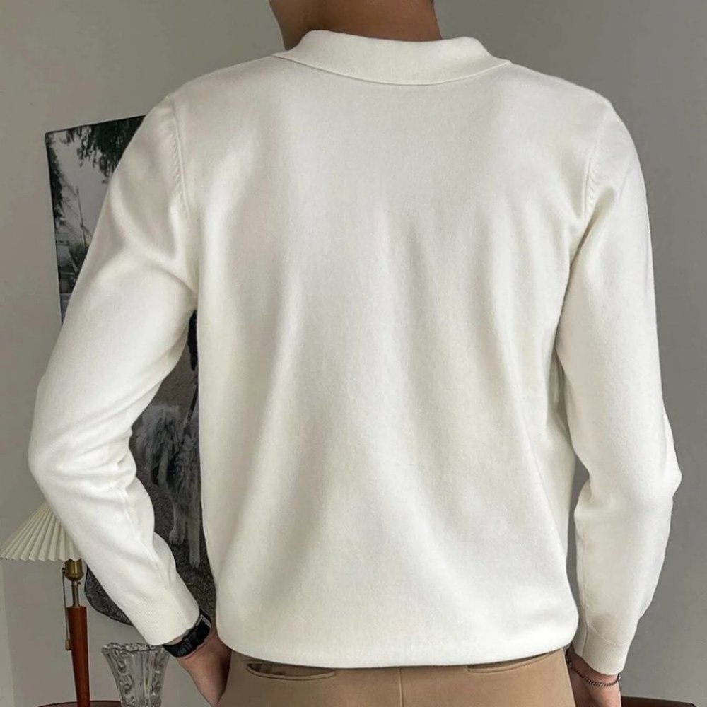 Beige Mens Collared Sweater - Picture 4 of 5